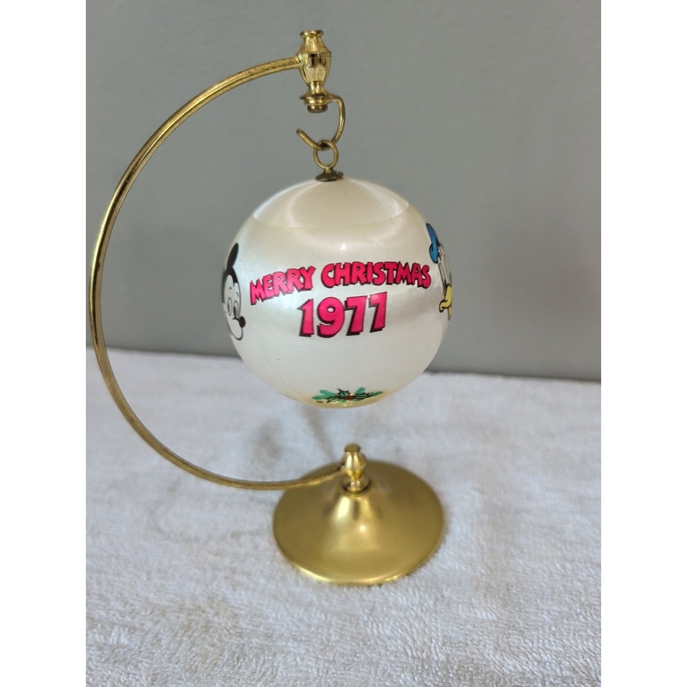 Disney 1977 Christmas Mickey Mouse Donald Duck Goofy Satin Ball Ornament Vintage